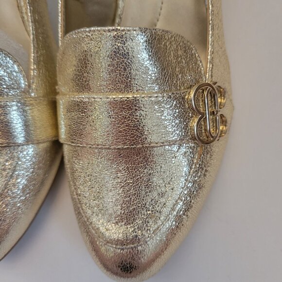 Bandolino Womens Gold Block Heel Loafers Size 10M With Metallic Finish & Logo Ac - Picture 5 of 9